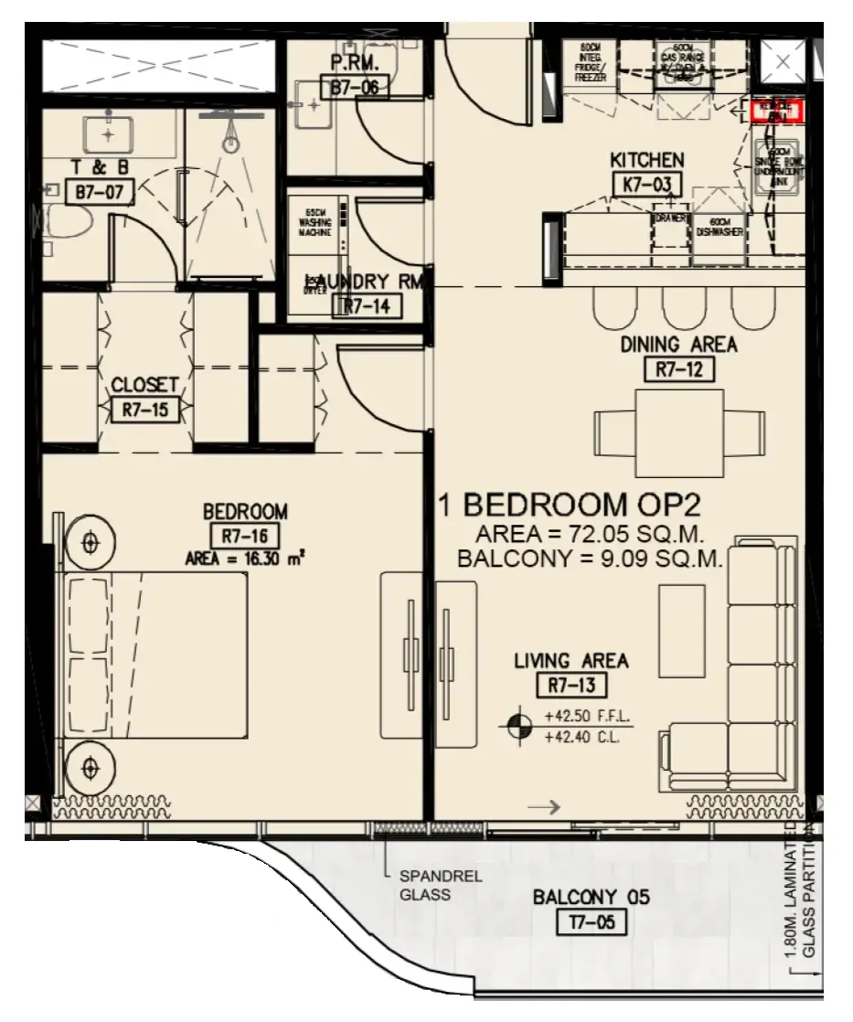 Azha Millennium Residences 1 bed floor plan, 872 sqft