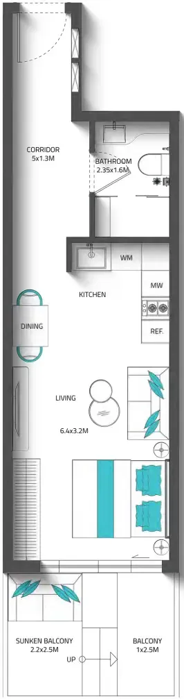 Reef 996 Studio floor plan, 471 sqft