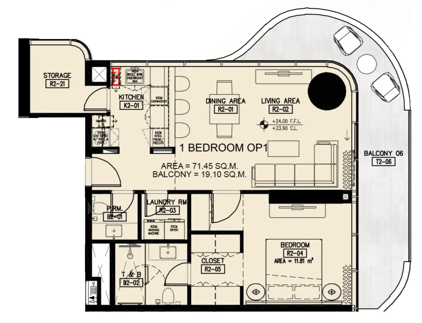 Azha Millennium Residences 1 bed floor plan, 975 sqft