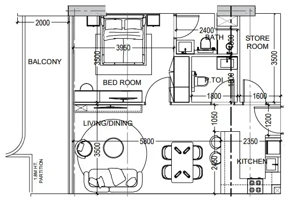 Al Haseen Residences 6 1 bed floor plan, 791 sqft