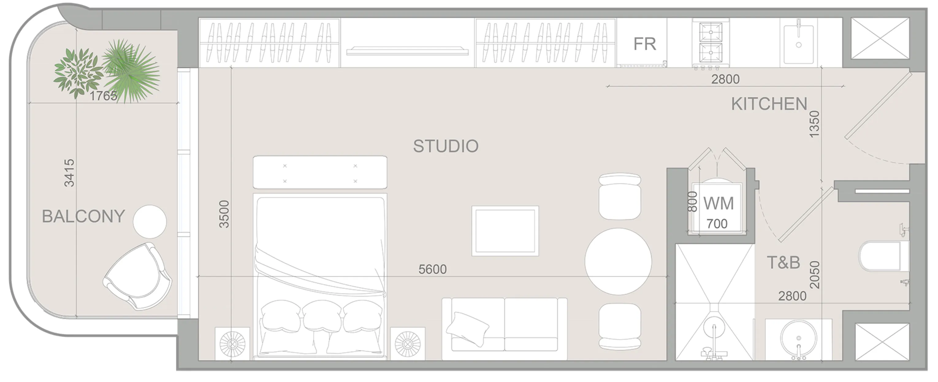 S1LV1ANA Park Studio floor plan, 464 sqft