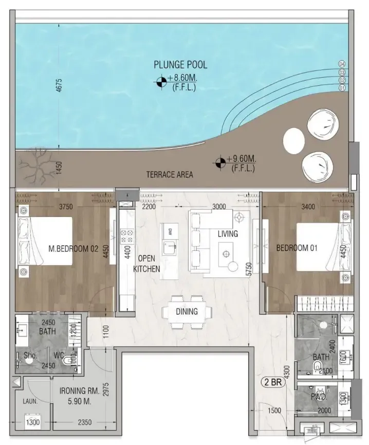 Vue Dorée 2 bed floor plan, 1,931 sqft