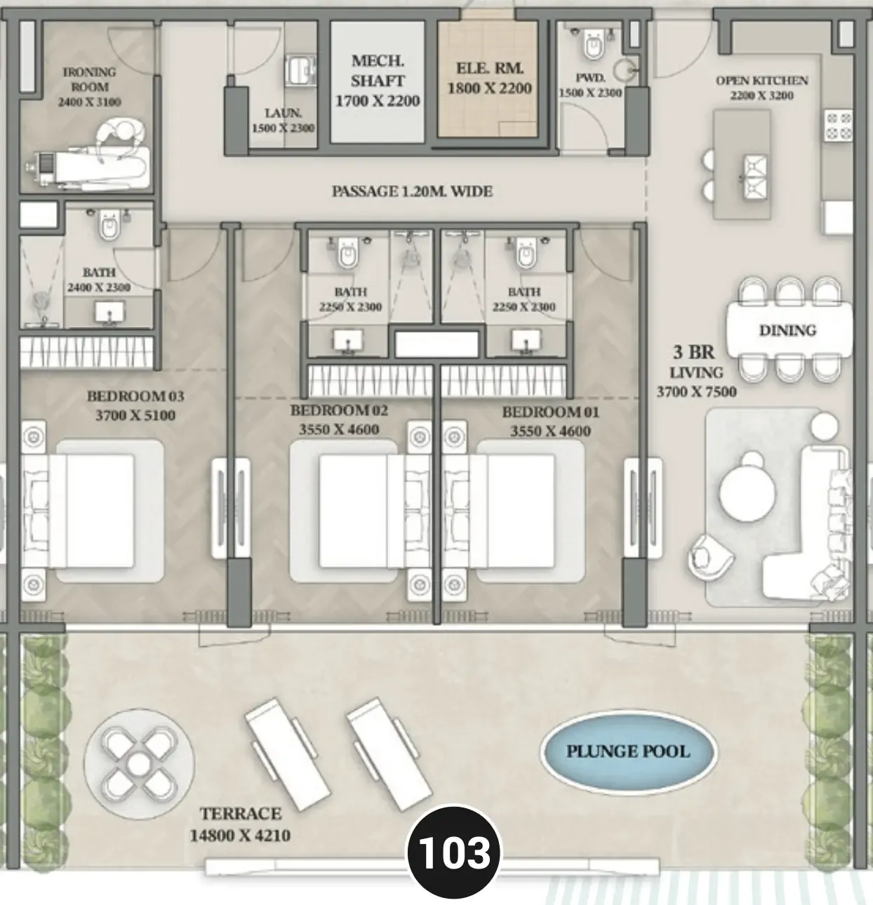 Wellington Ocean Walk 3 bed floor plan, 2,310 sqft