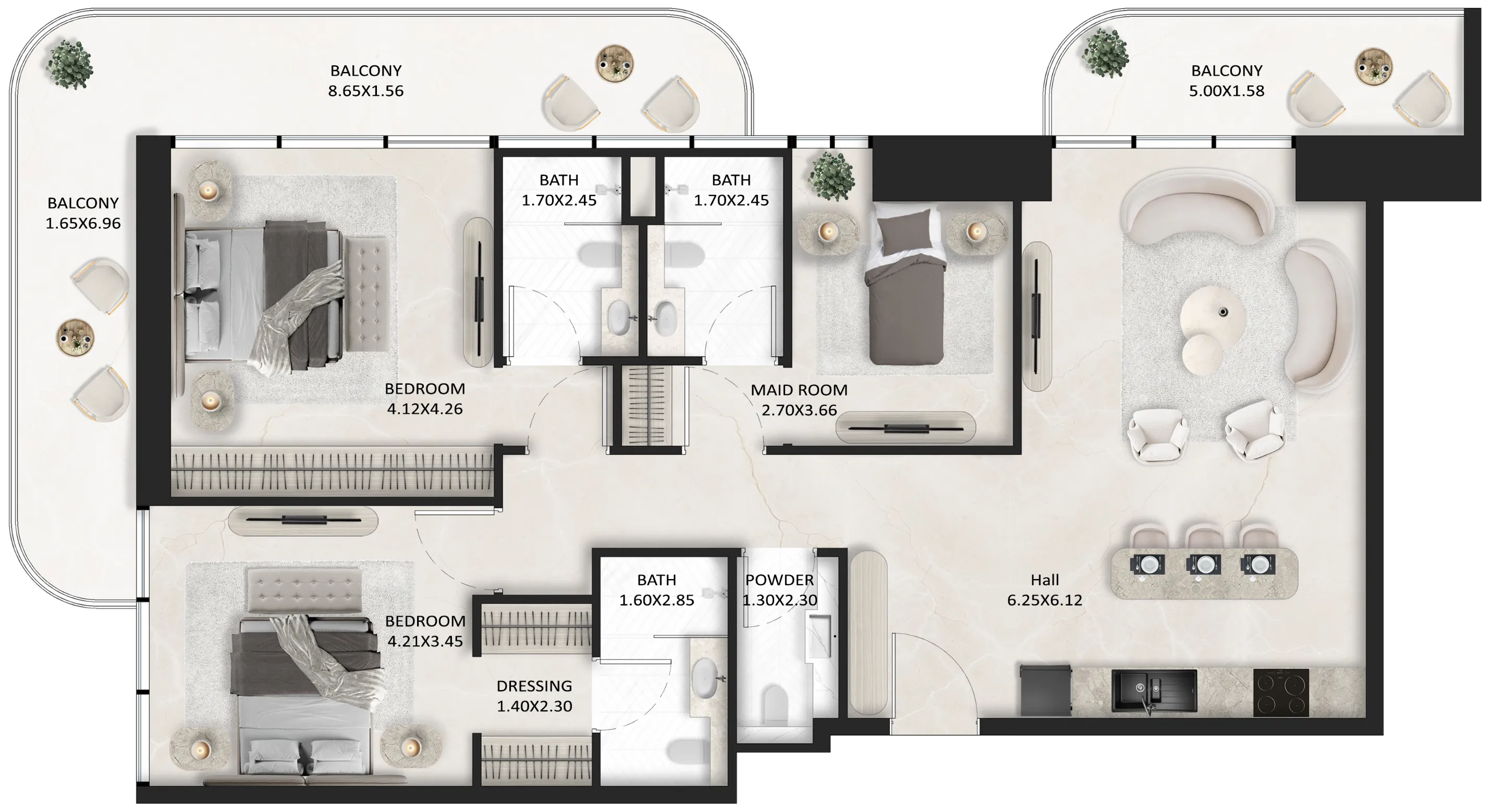 SquareX One 2 bed floor plan, 1,434 – 1,452 sqft