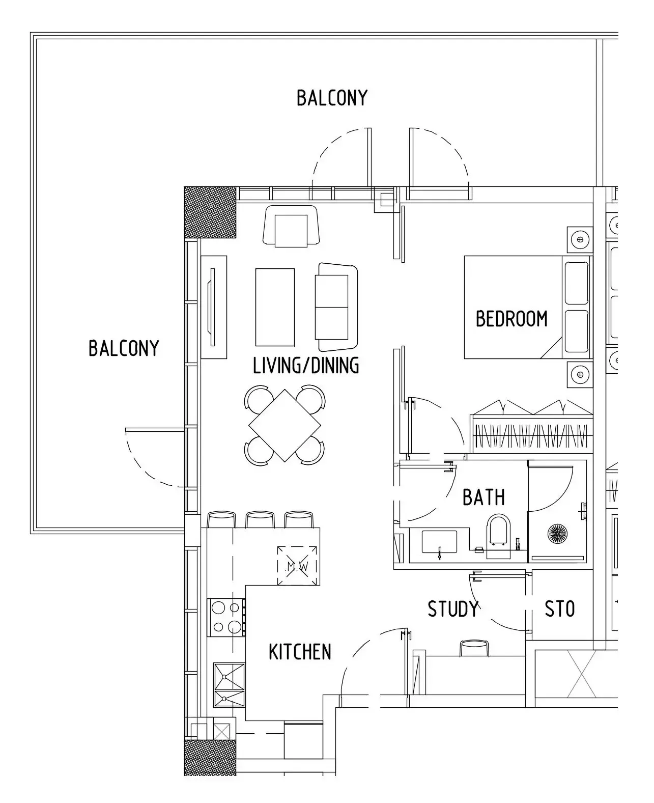 Damac District 1 bed floor plan, 915 sqft