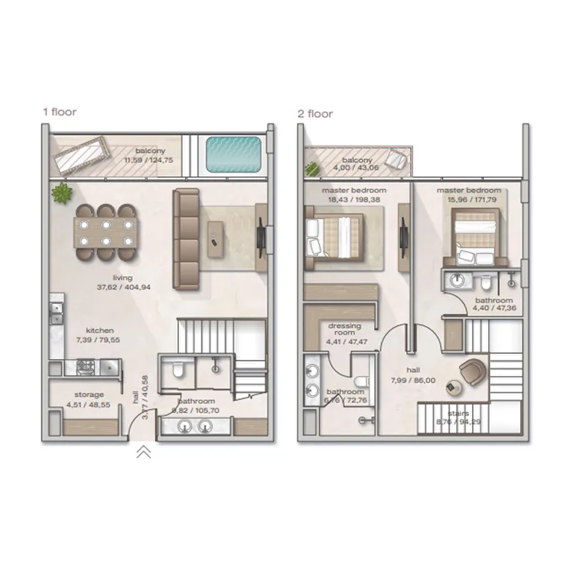 Zephyra Residences 2 bed floor plan, 1,761 – 1,784 sqft