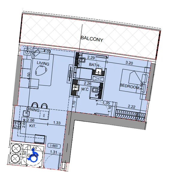 Binghatti Aquarise 1 bed floor plan, 908 sqft