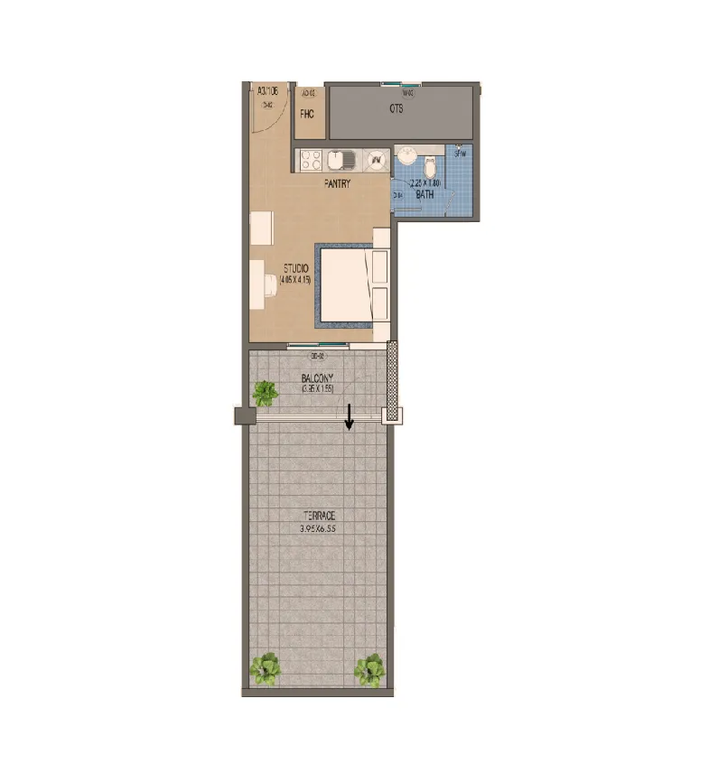 Triana Residences Studio floor plan, 674 sqft
