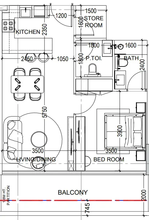 Al Haseen Residences 6 1 bed floor plan, 755 sqft