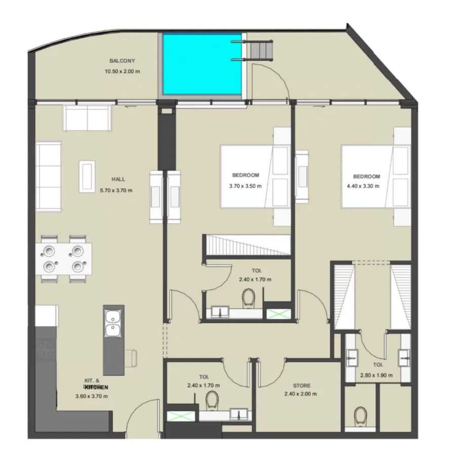 Lucky Oasis Residence 2 bed floor plan, 1,313 sqft