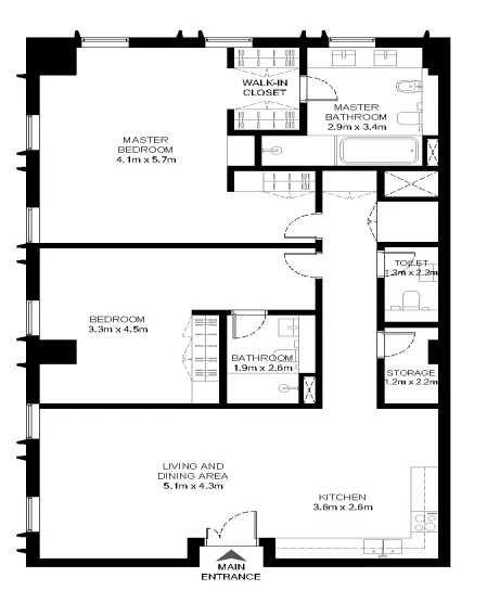 Al Waha 2 bed floor plan, 1,443 sqft