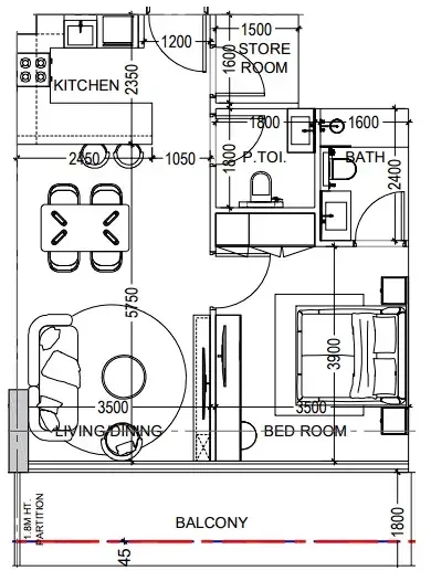 Al Haseen Residences 6 1 bed floor plan, 759 sqft