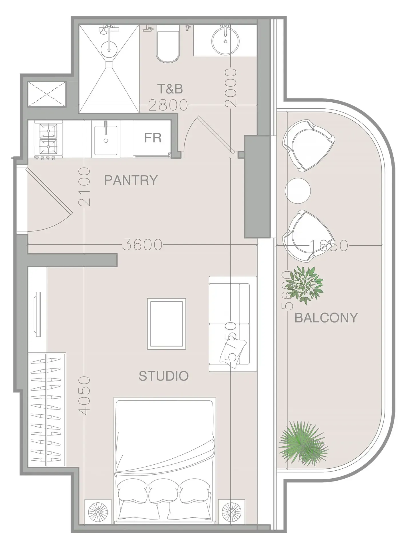 ELAR1S Axis Studio floor plan, 418 sqft