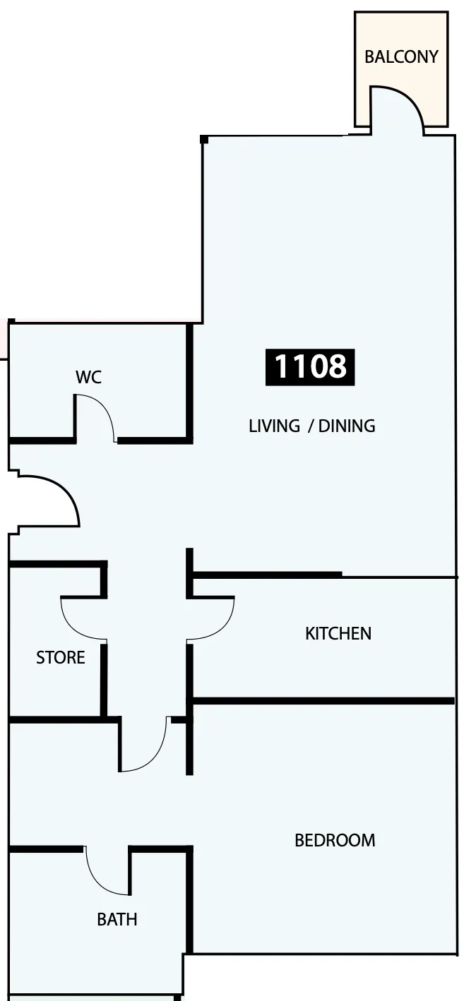 Paradise View 1 1 bed floor plan, 895 sqft