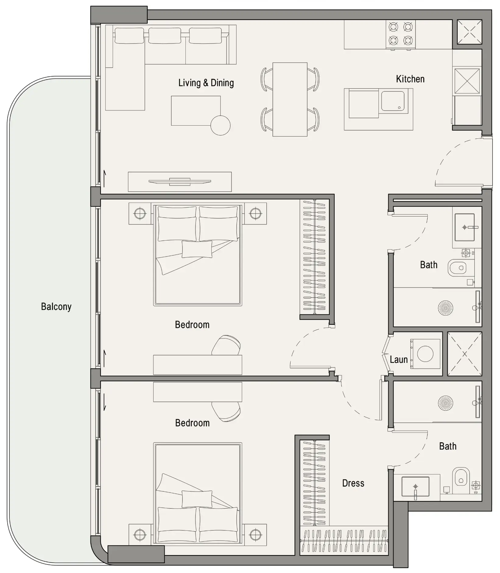113 Residences by Iman 2 bed floor plan, 1,099 sqft