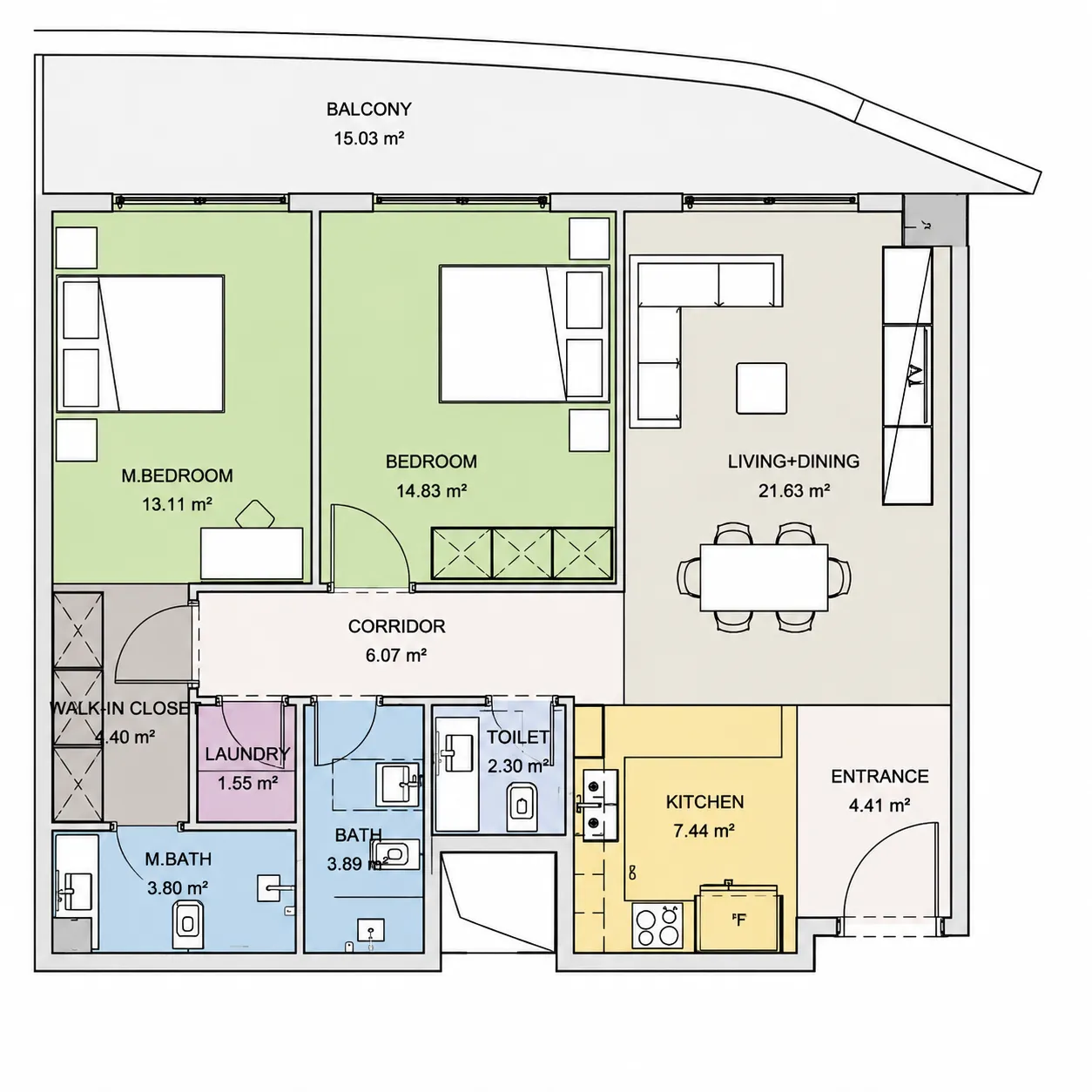 Uptown Muscat 2 bed floor plan, 1,786 sqft