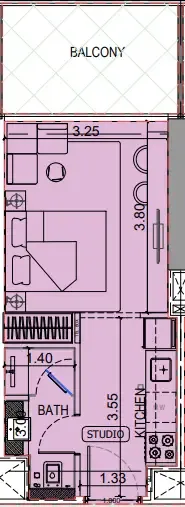 Binghatti Vintage Studio floor plan, 373 sqft