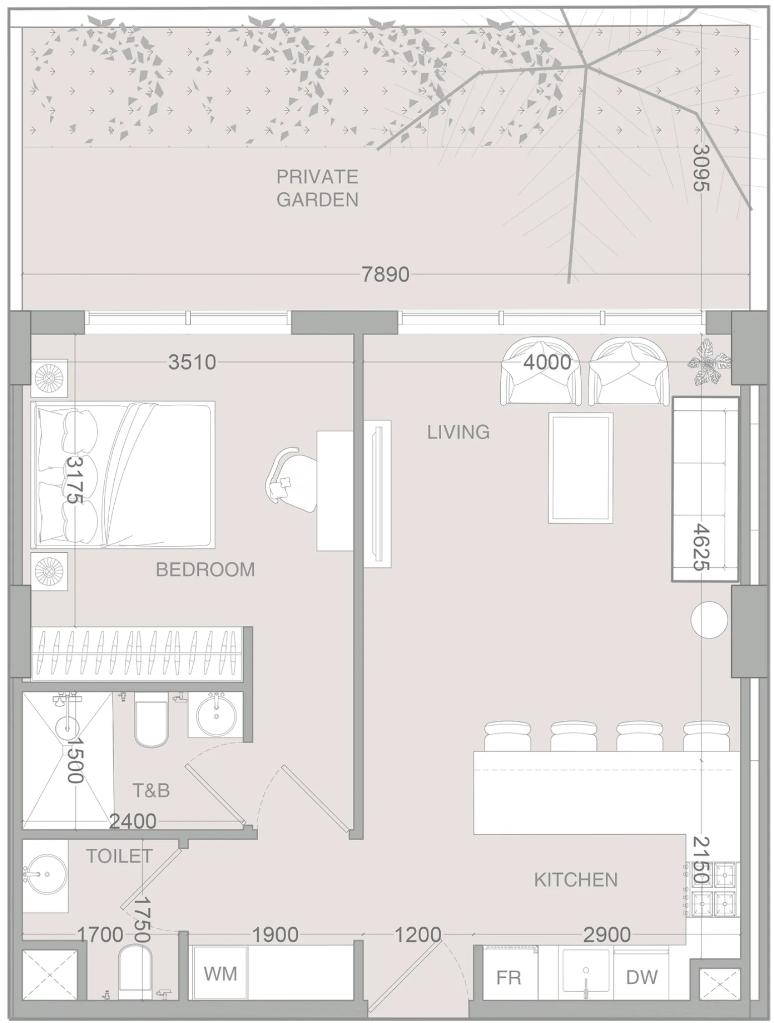 IR1DIAN Park 2 1 bed floor plan, 923 sqft