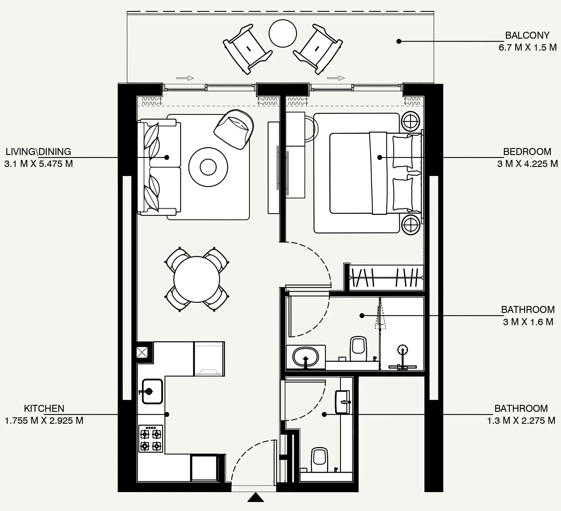 Azizi Venice 1 bed floor plan, 694 sqft