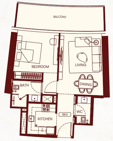 Binghatti Skyflame 1 bed floor plan, 723 sqft