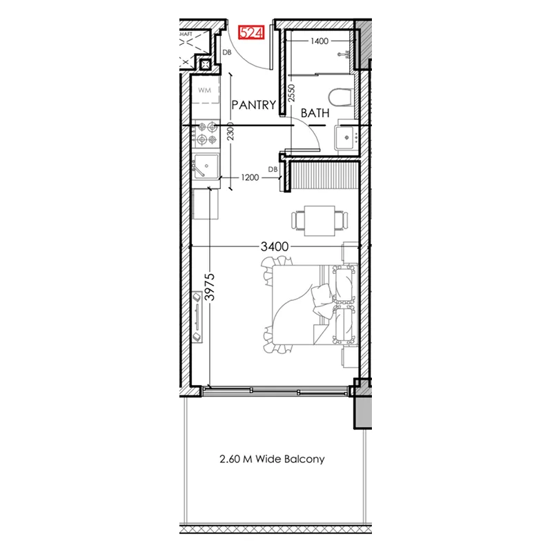 Al Haseen Residences 5 Studio floor plan, 383 sqft