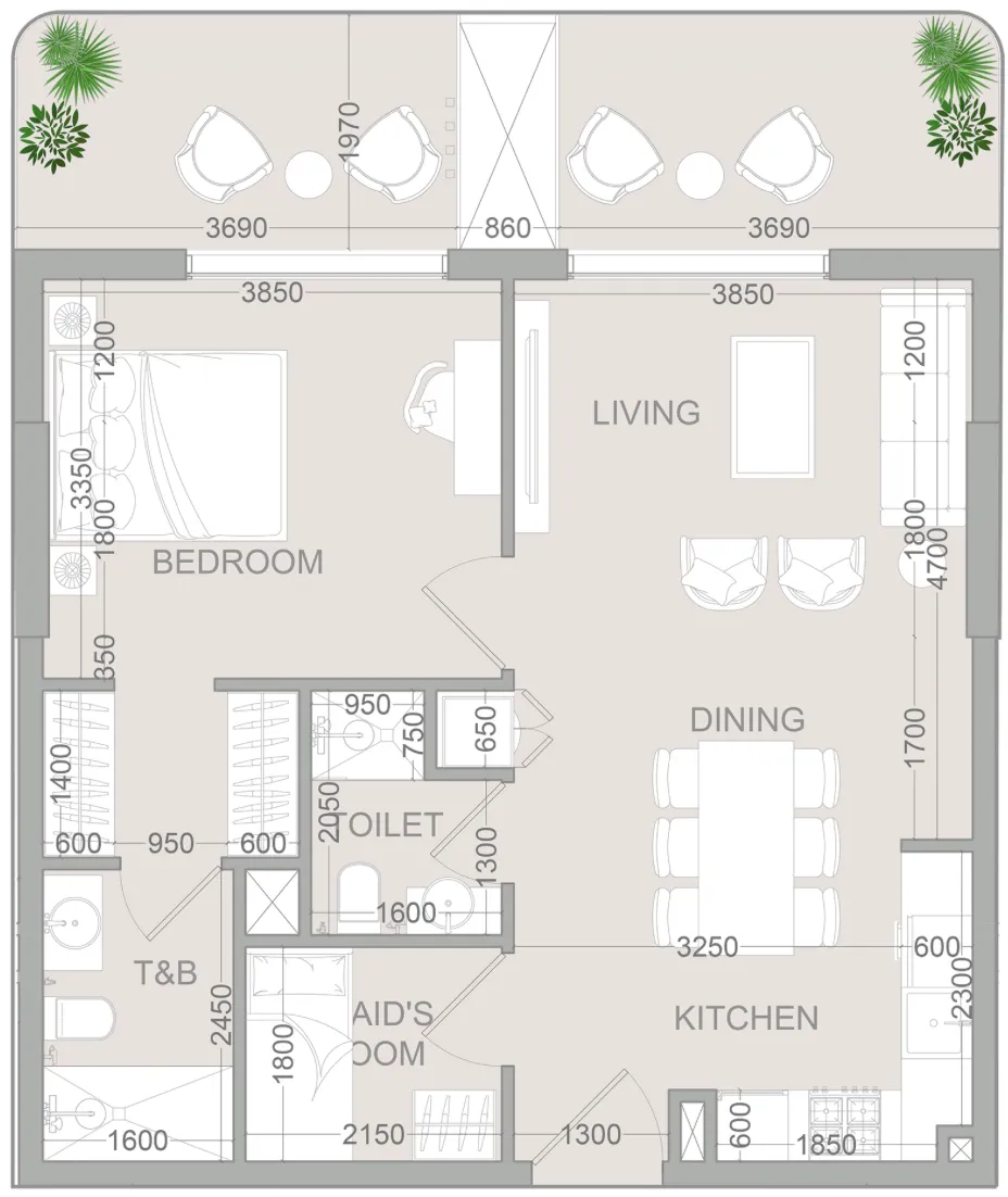 TETR1S Tower 1 bed floor plan, 821 sqft