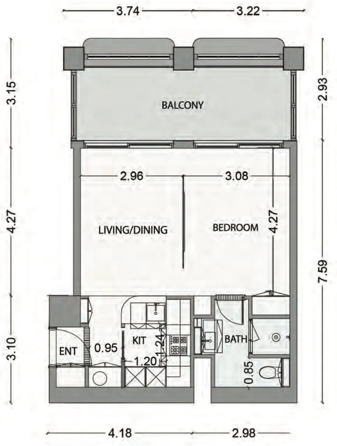Elire Managed by LUX 1 bed floor plan, 655 sqft