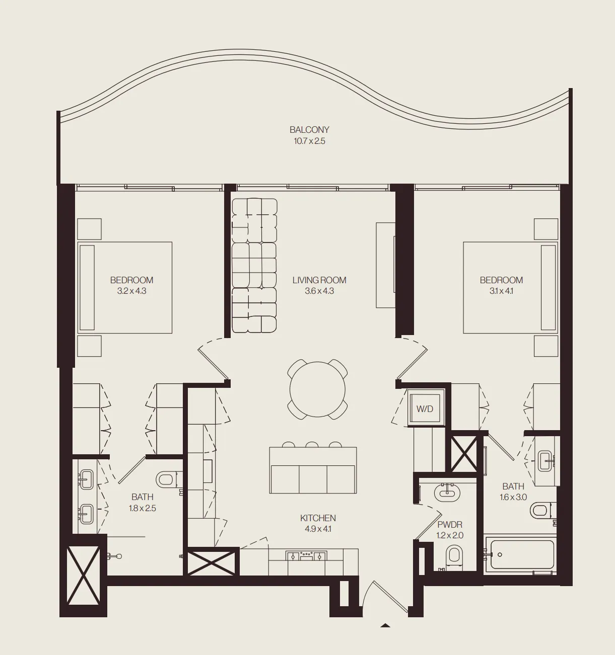 The Weave – Al Ghurair 2 bed floor plan, 1,221 sqft