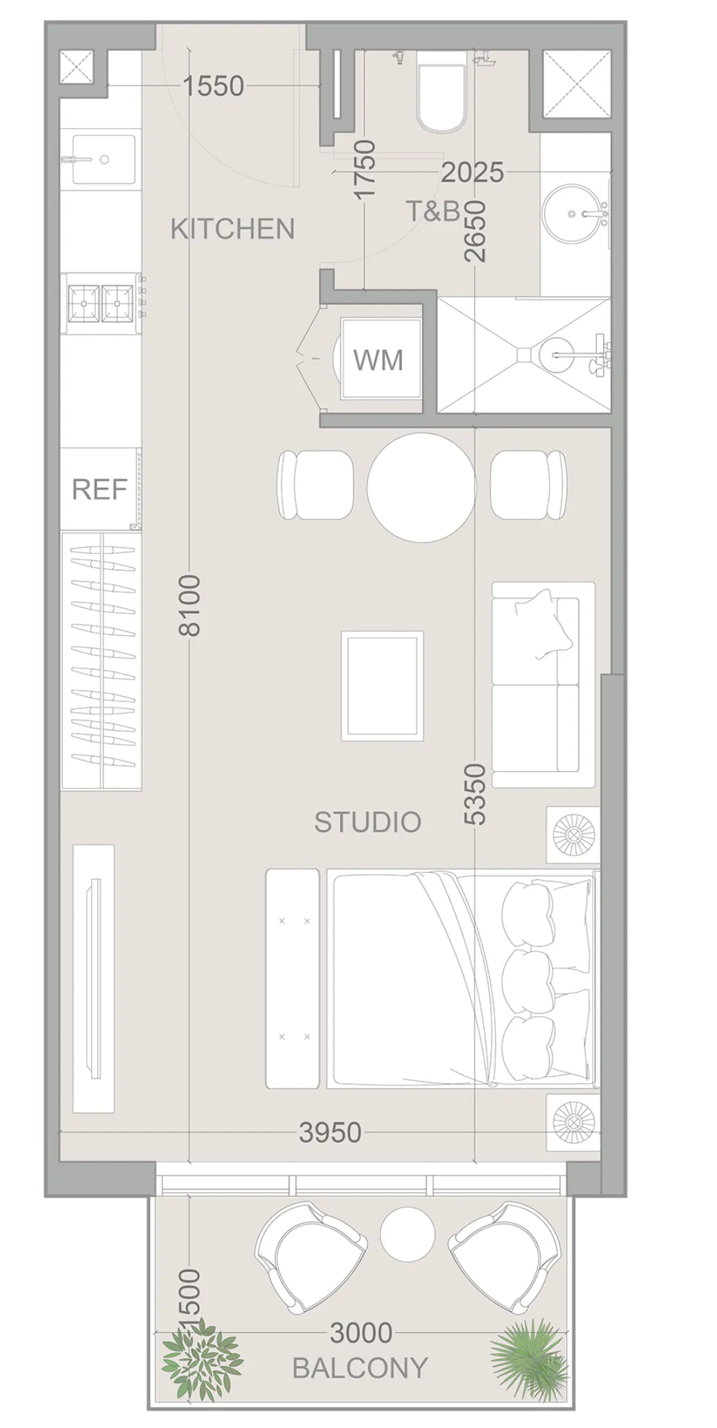 1WOOD Residence 2 Studio floor plan, 426 – 431 sqft