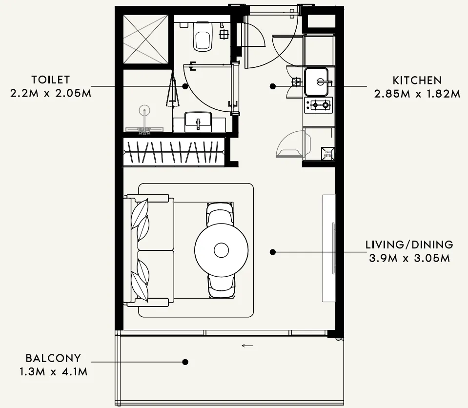 Azizi Milan Studio floor plan, 340 sqft