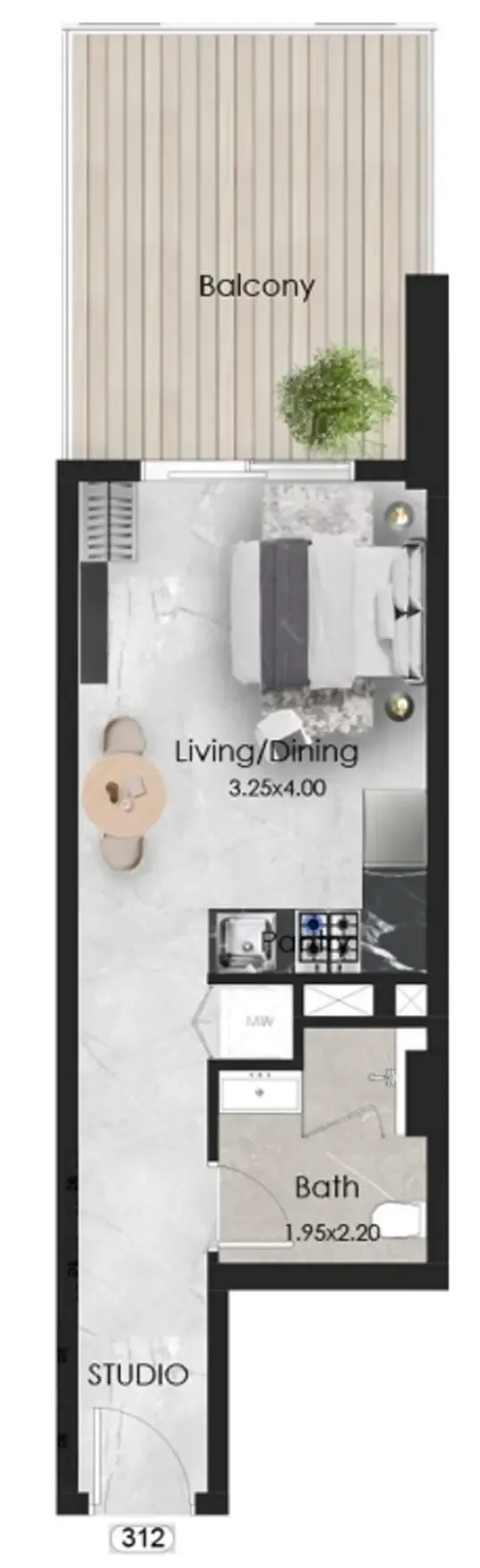 Aristo Studio floor plan, 455 sqft