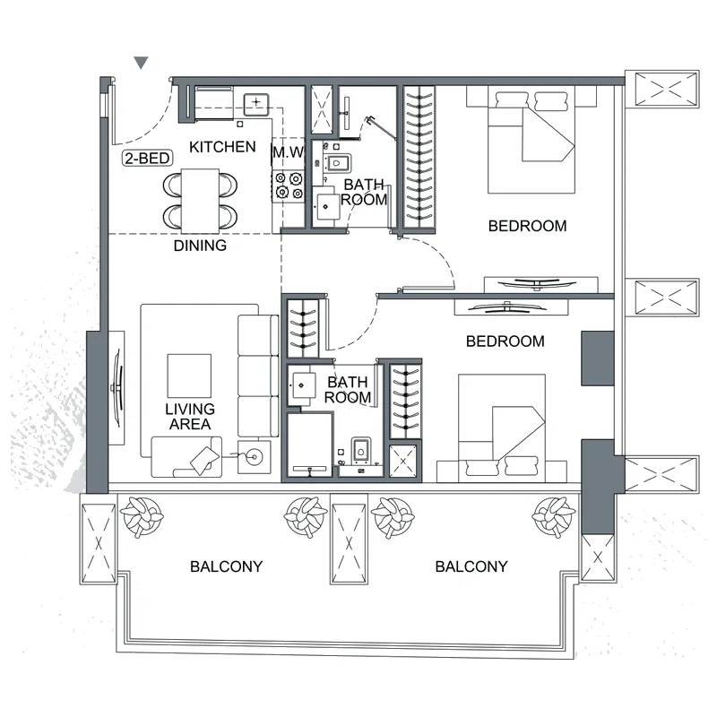 Binghatti Etherea 2 bed floor plan, 1,015 sqft