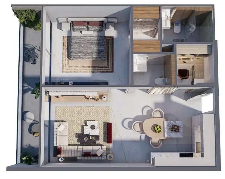 Blossom 76 1 bed floor plan, 1,038 sqft