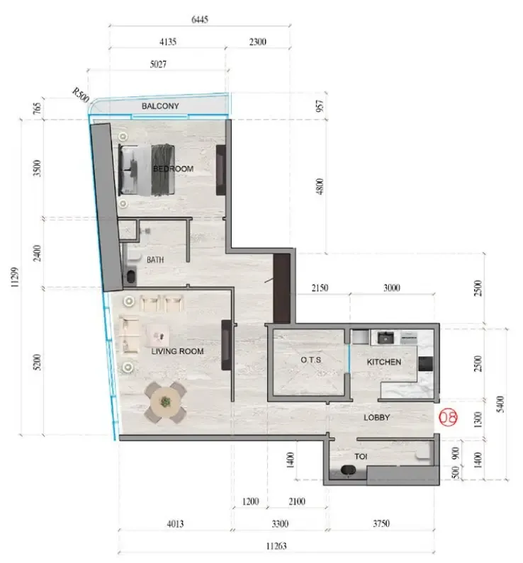 Al Ghaf Tower 1 bed floor plan, 988 sqft