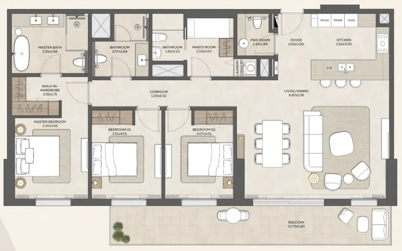 Expo Valley Views 3 bed floor plan, 1,819 sqft