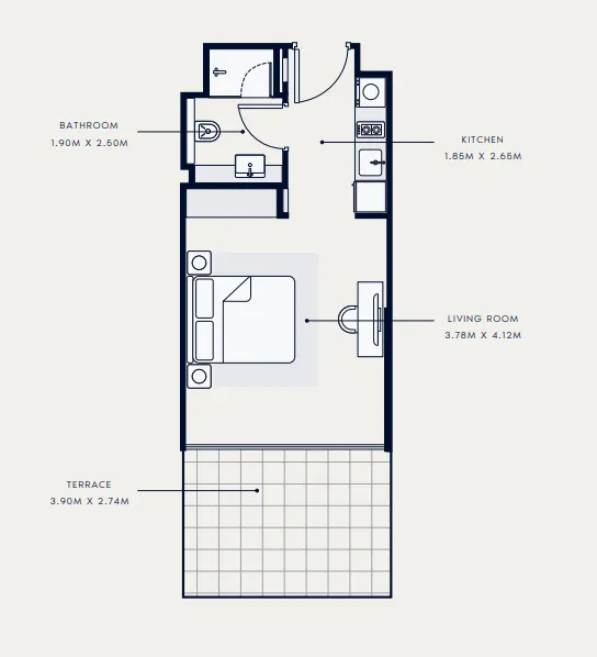Riviera 65 Studio floor plan, 439 sqft