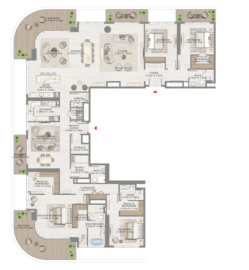 Seapoint 4 bed floor plan, 4,462 sqft