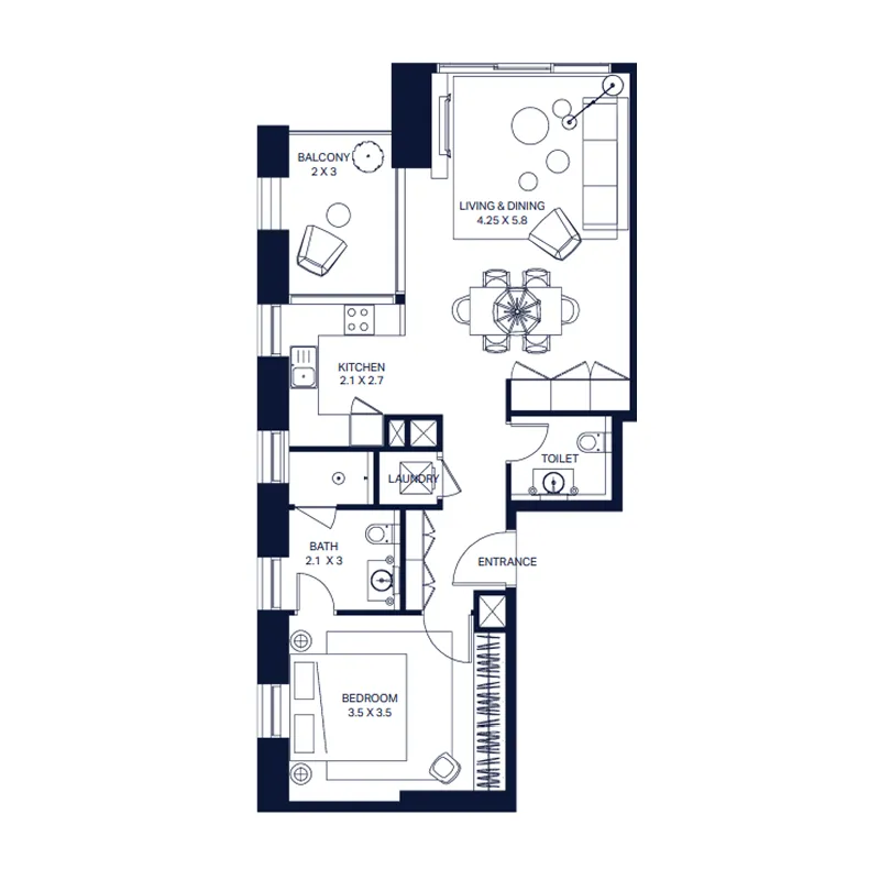 The Atria 1 bed floor plan, 830 sqft