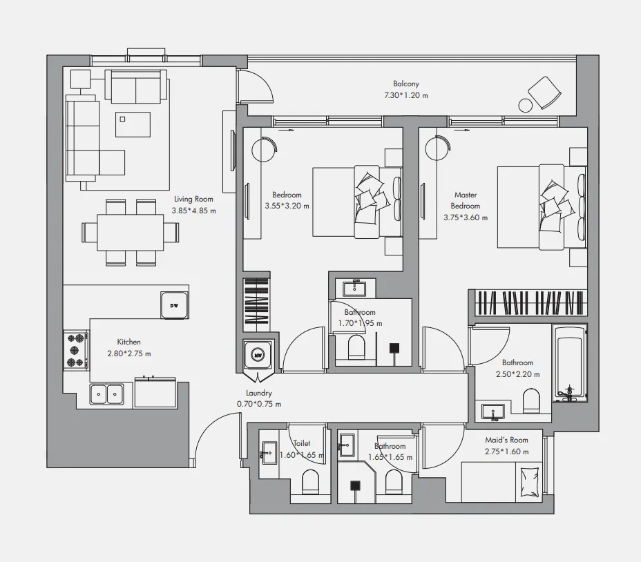 Jannat 2 bed floor plan, 1,165 sqft