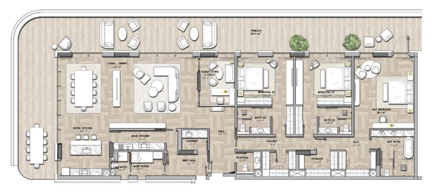 Sha Residence Emirates 3 bed floor plan, 4,632 sqft