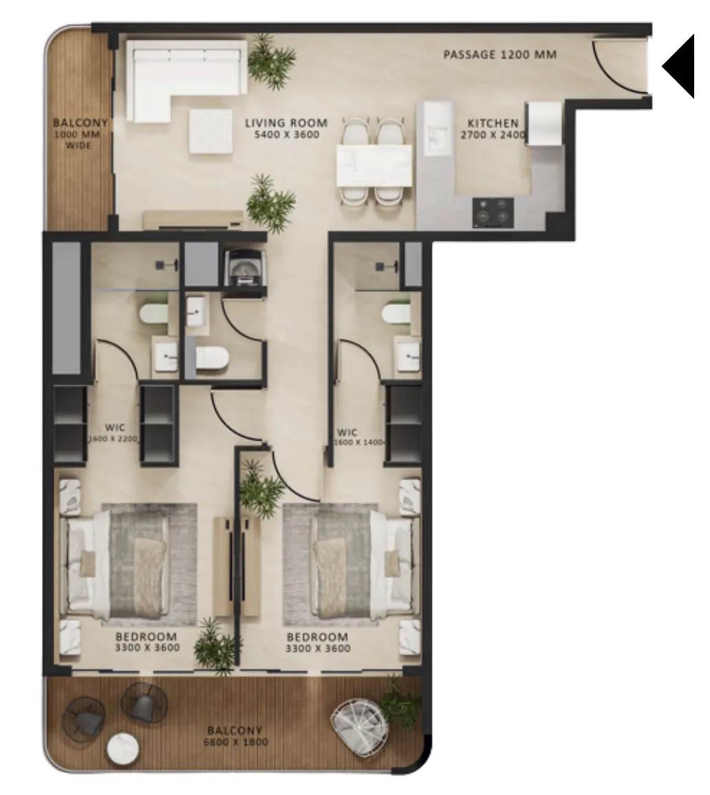 Altair 52 2 bed floor plan, 1,103 sqft