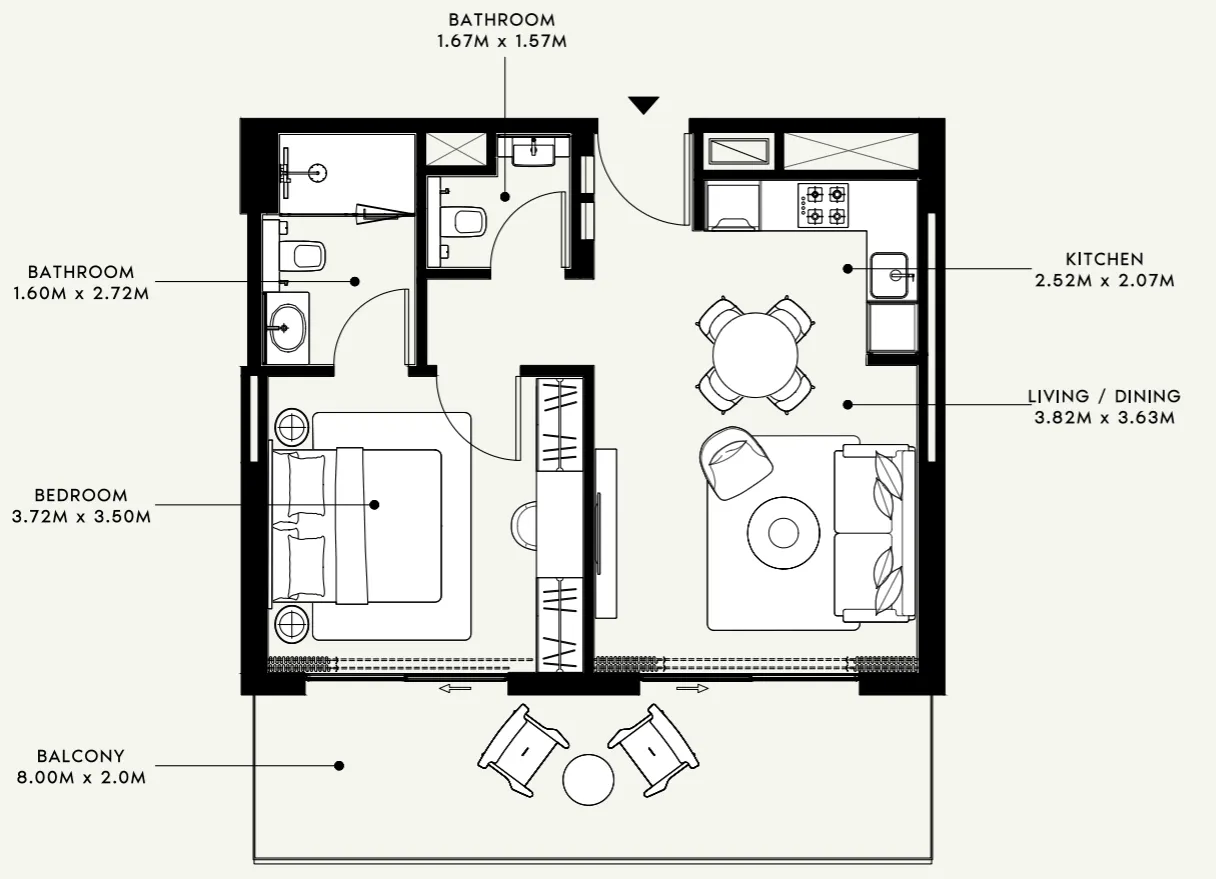 Azizi Venice 1 bed floor plan, 724 sqft