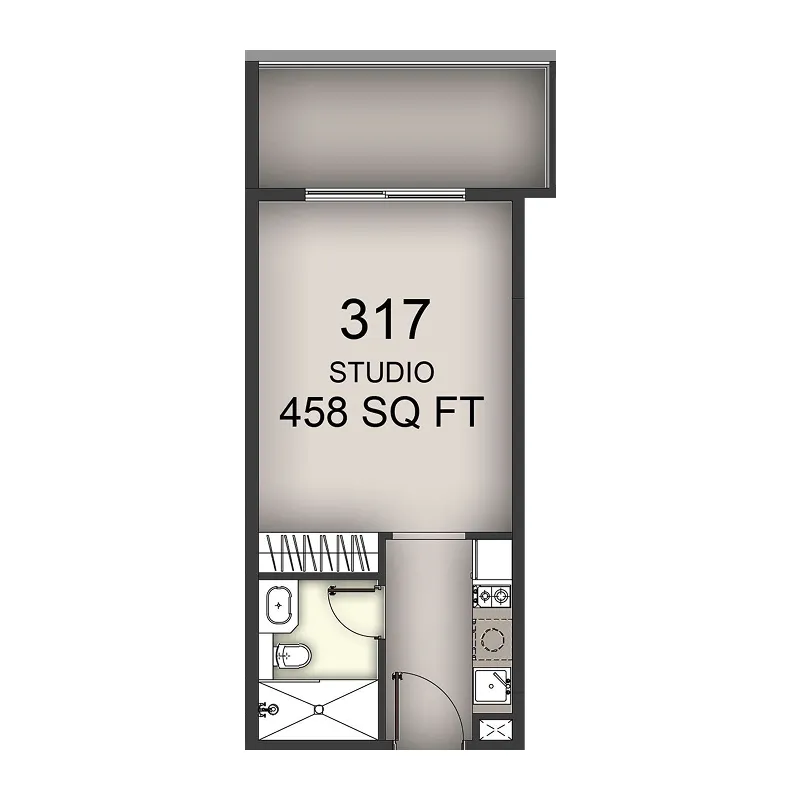 Aizel Tower Studio floor plan, 458 sqft