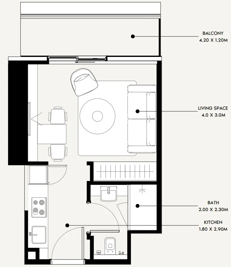 Azizi Milan Studio floor plan, 339 sqft