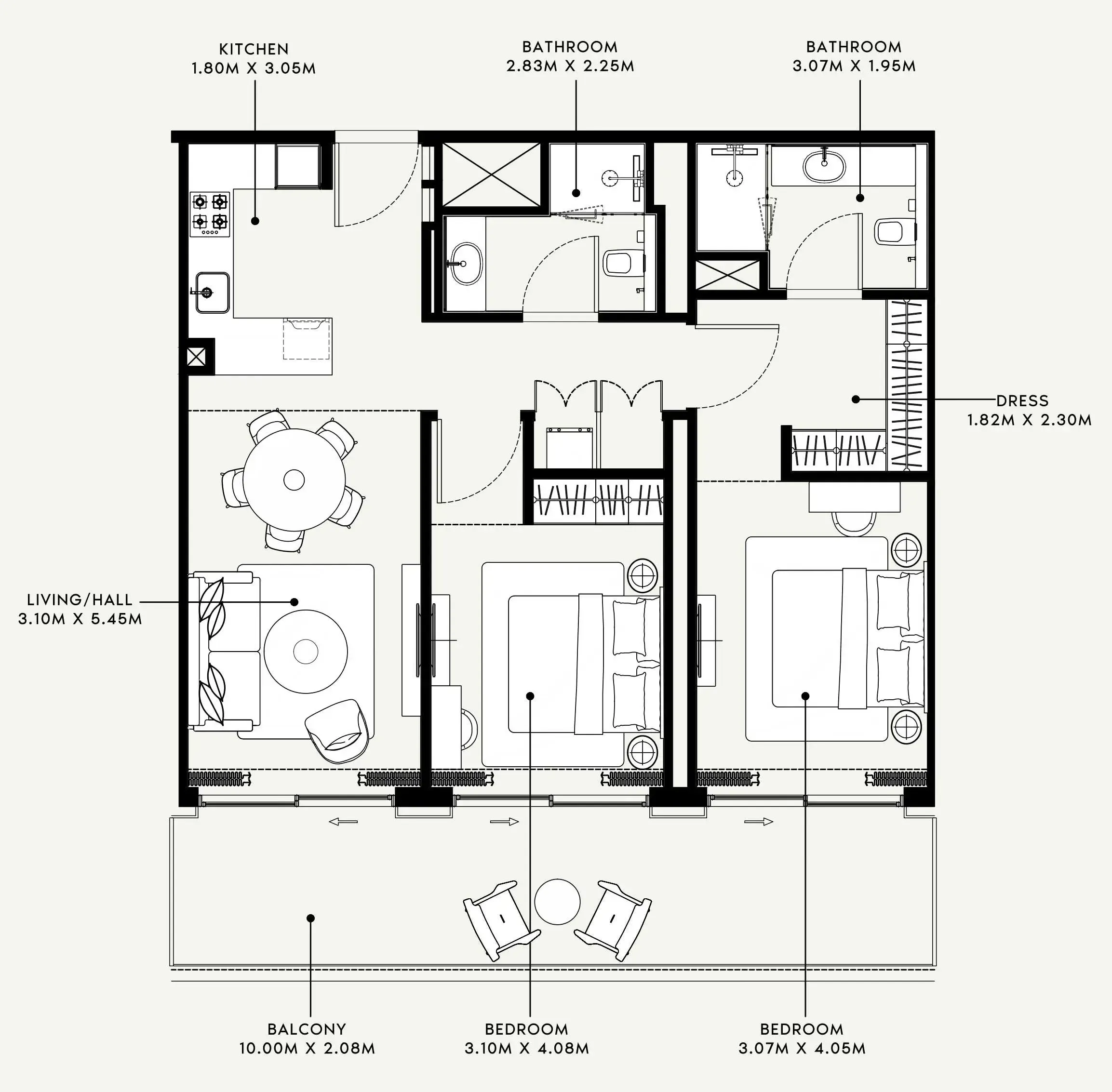 Azizi Venice 1 bed floor plan, 717 sqft
