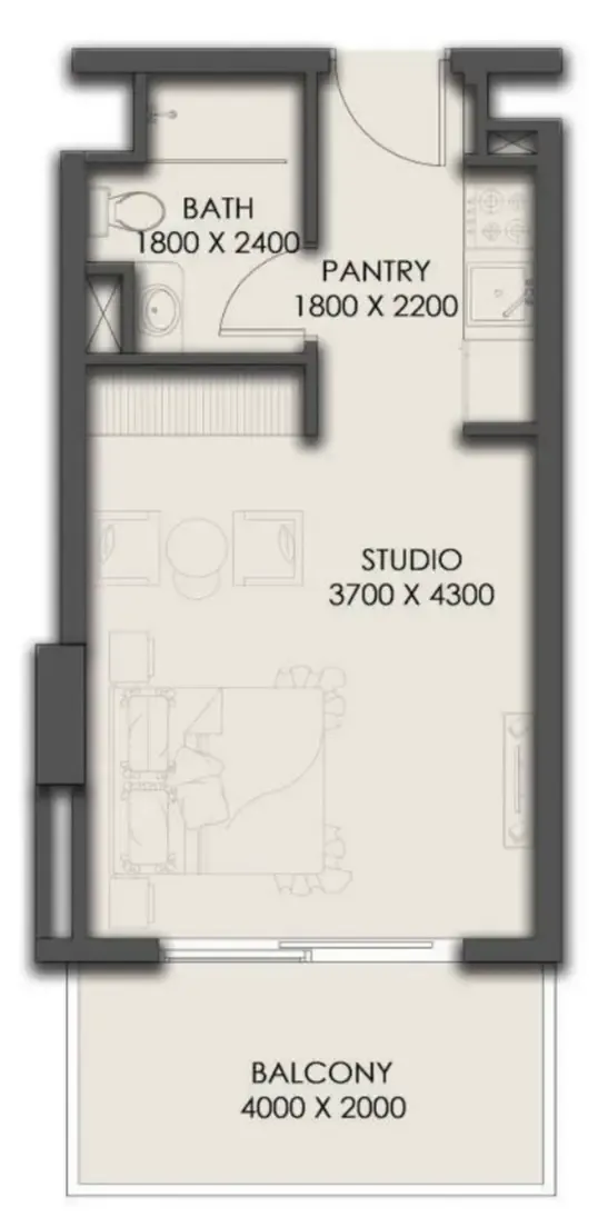 Park Residency Studio floor plan, 395 sqft