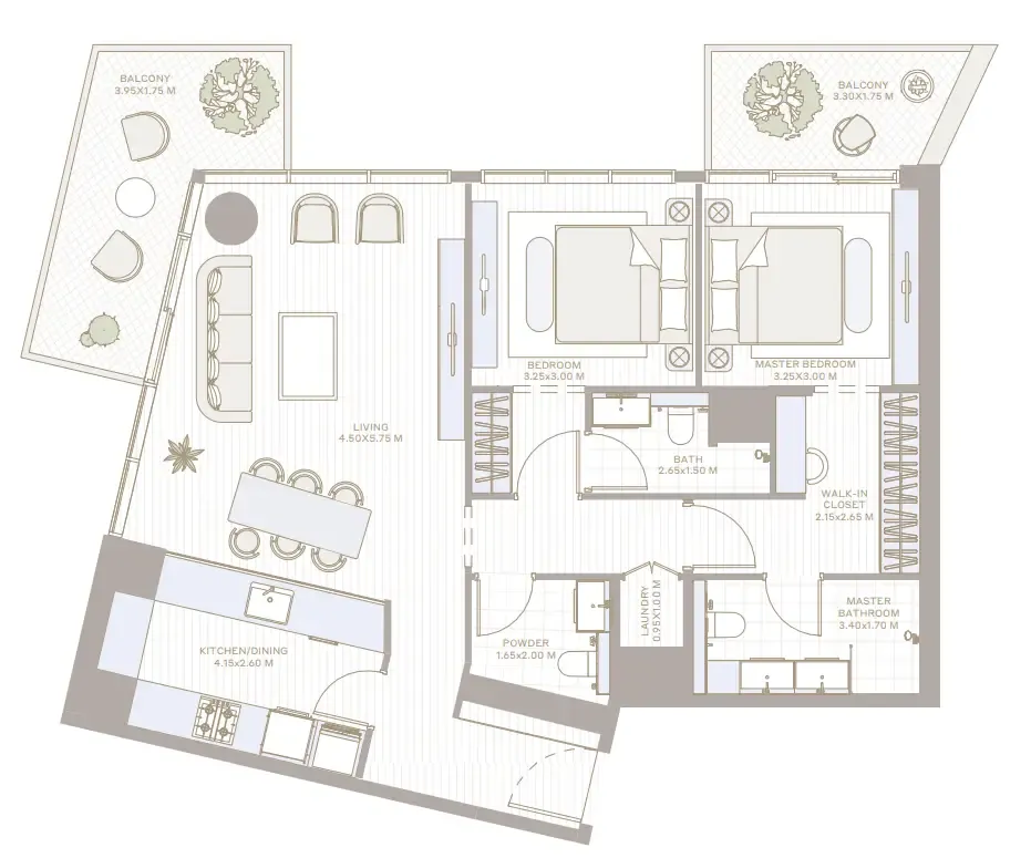 Alder in Park Five 2 bed floor plan, 1,289 sqft
