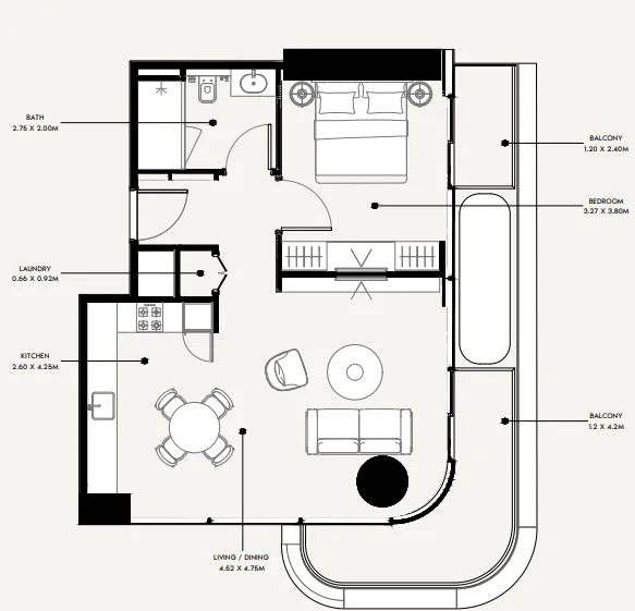 Azizi Milan 1 bed floor plan, 785 sqft