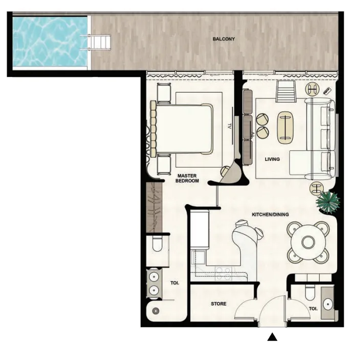Natuzzi Harmony 1 bed floor plan, 1,042 sqft