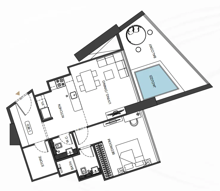 Binghatti Royale 1 bed floor plan, 929 sqft